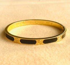 Stainless steel Gold Carte Black enamel Cuff bracelet ✨