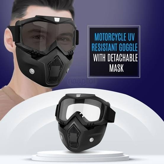 Motorcycle Goggle mask Anti Scratch UV Protective Face Mask, Bike Riding Goggles Mask with Detachable Face Mask, Adjustable Elastic Strap Goggles Mask for Helmet
